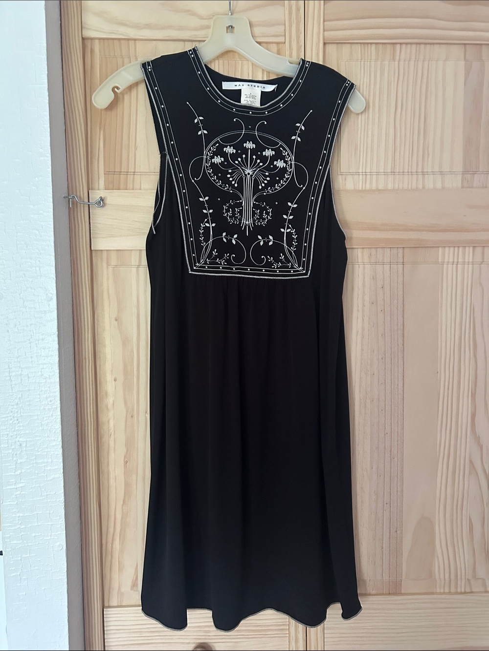 Max Studio Black Dress with White Embroidered Yoke